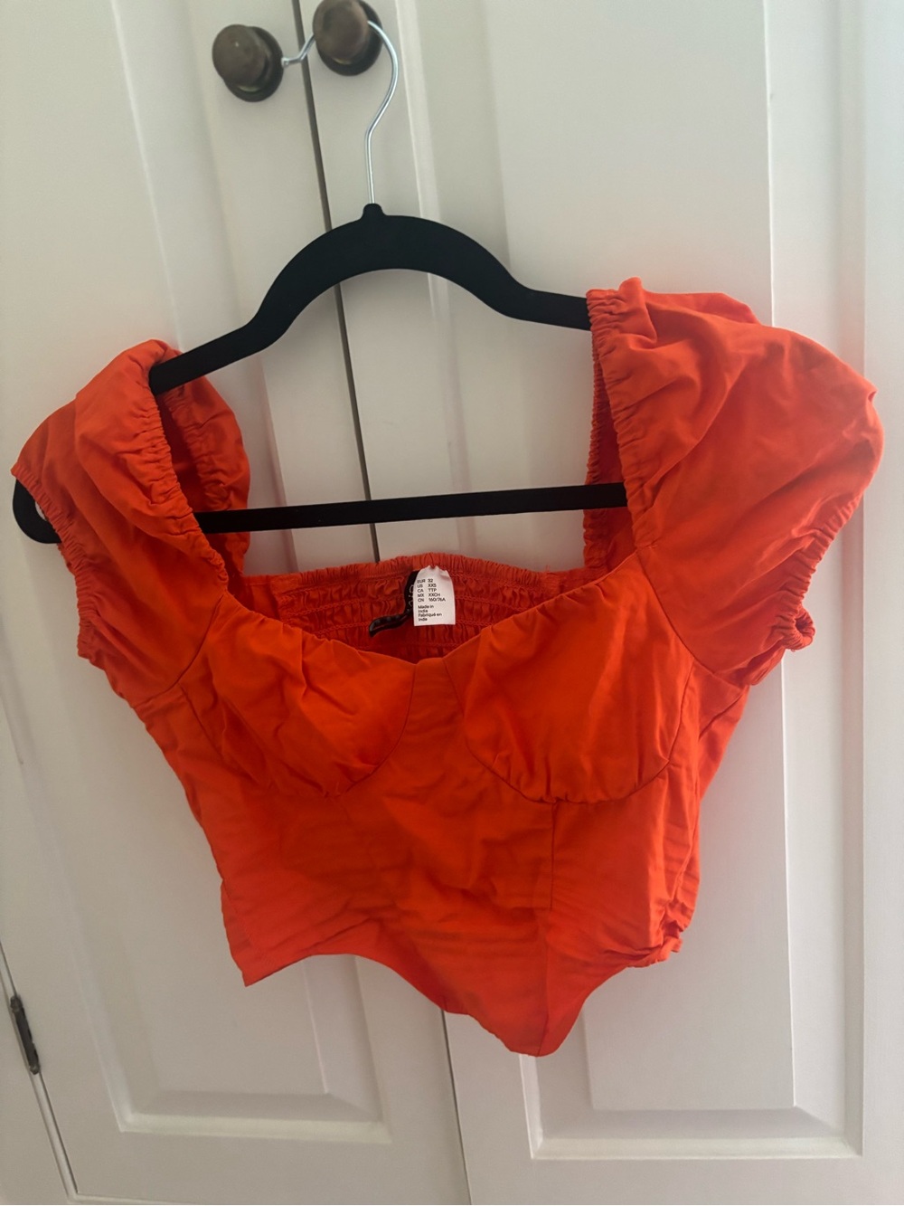 Divided Orange Puff-Sleeve Crop Top